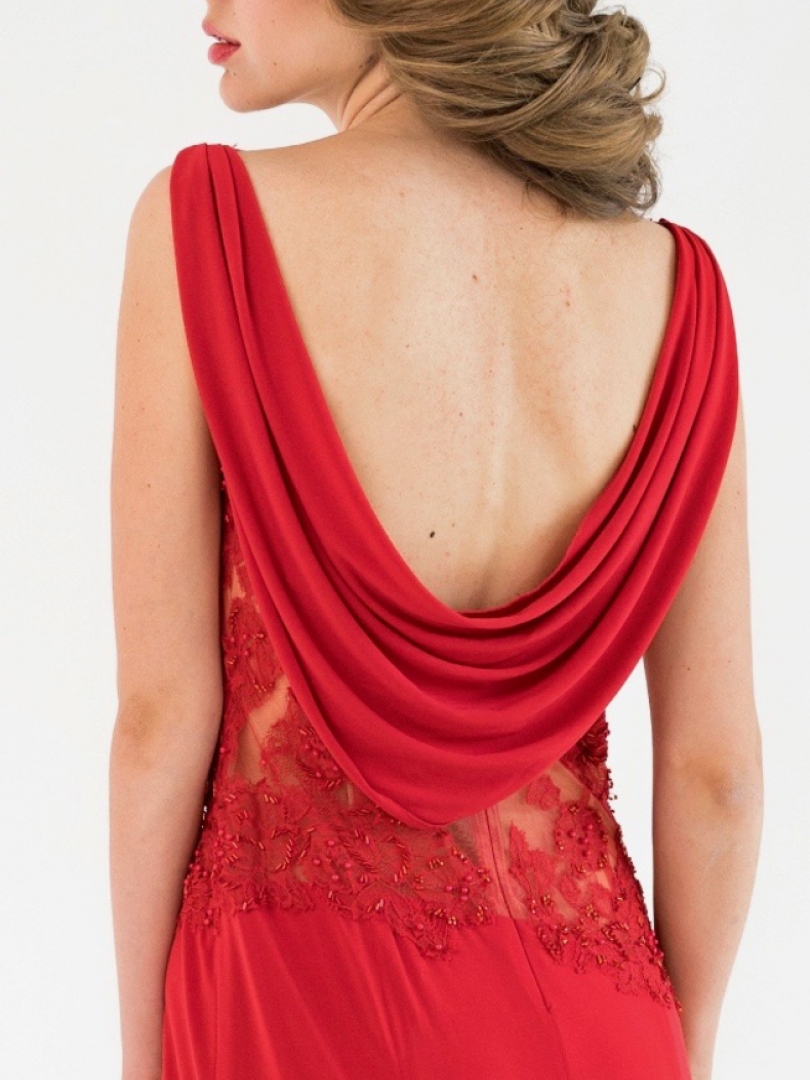 Платье красное вечернее прозрачное