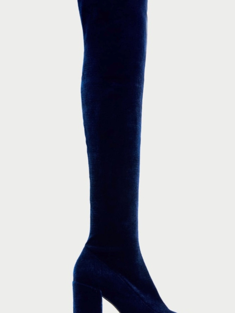 Женские бархатные синие сапоги чулки