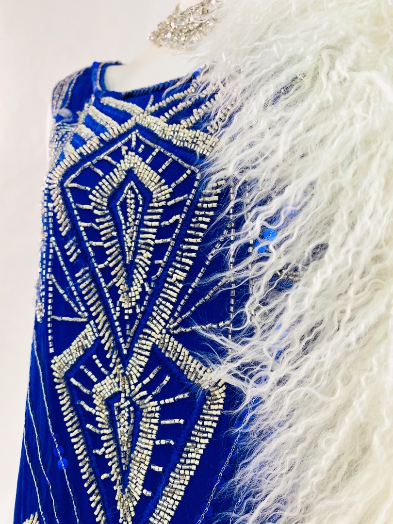 Синее шелковое платье в стиле гетсби