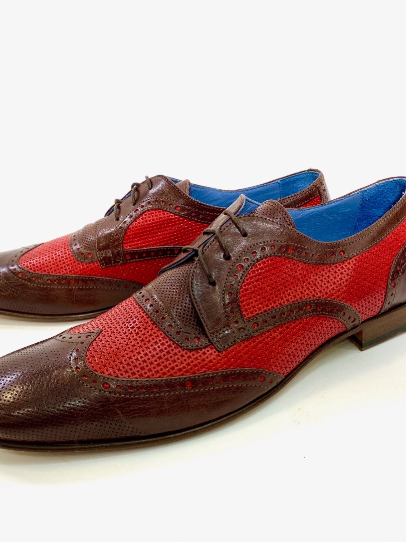 Туфли комбинированные  красно-коричневые