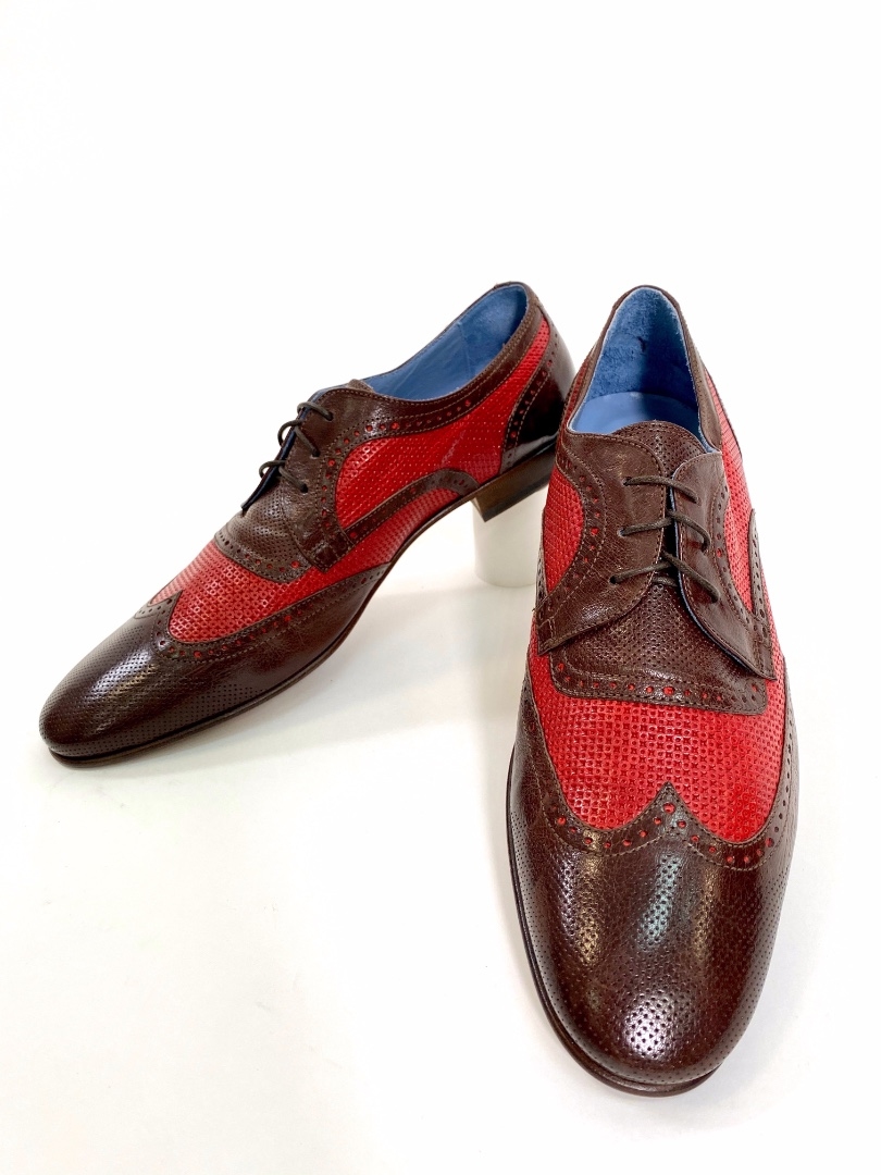 Туфли комбинированные  красно-коричневые