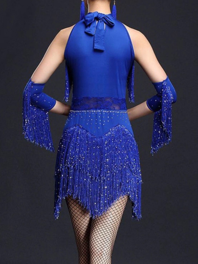 Синее с бахромой платье в стиле Кабаре