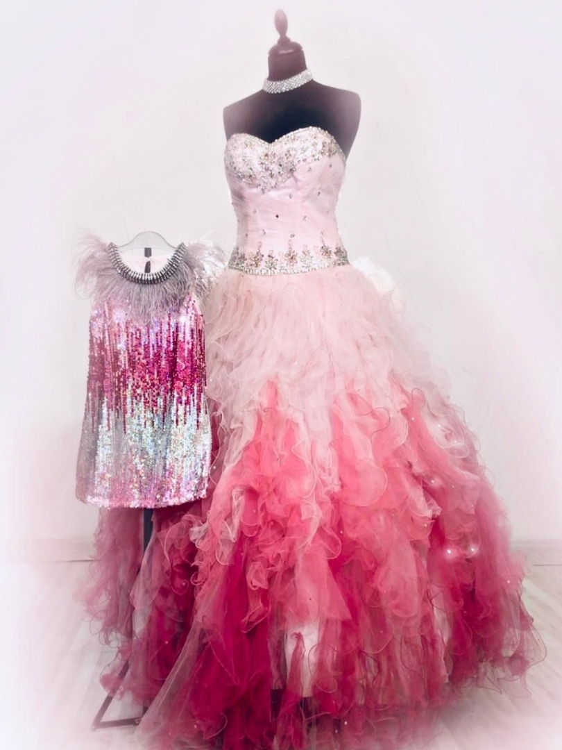 Бальное розовое платье из тюля