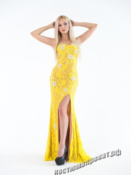 Платье вечернее жёлтое кружевное